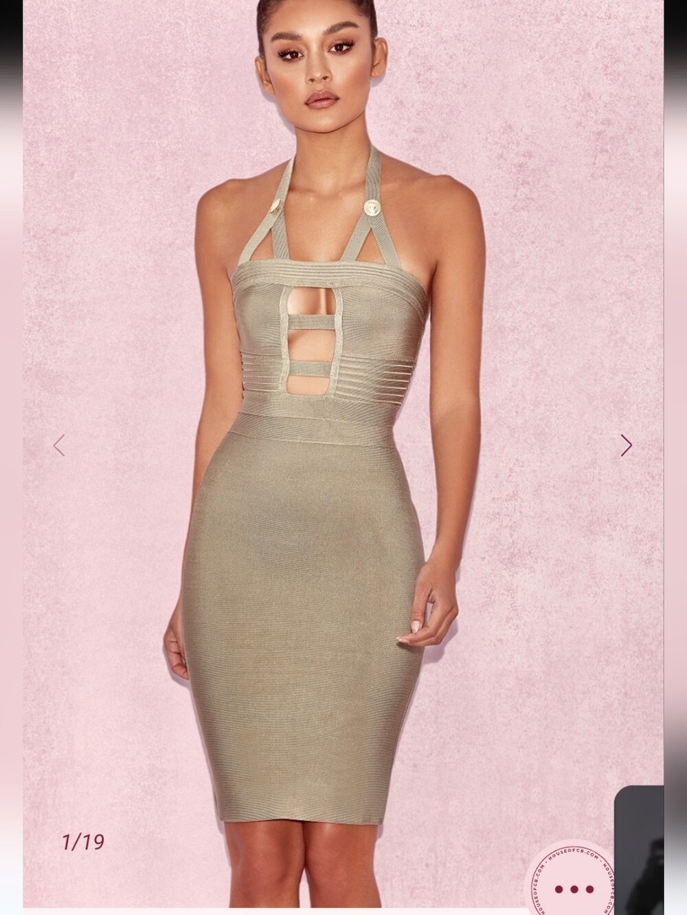 House Of Cb Lyna  Olive Cutout Bandage Dress Size Small